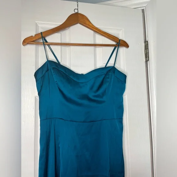 A&F satin high slit midi dress spaghetti strap Camille M party holiday teal - Picture 7 of 11